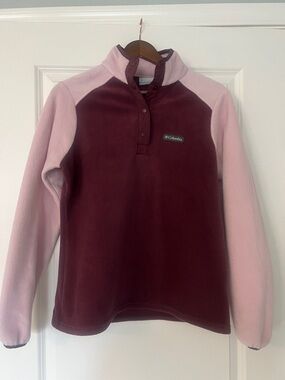 Columbia Burgundy Body Pink Sleeve Snap Pullover Fleece